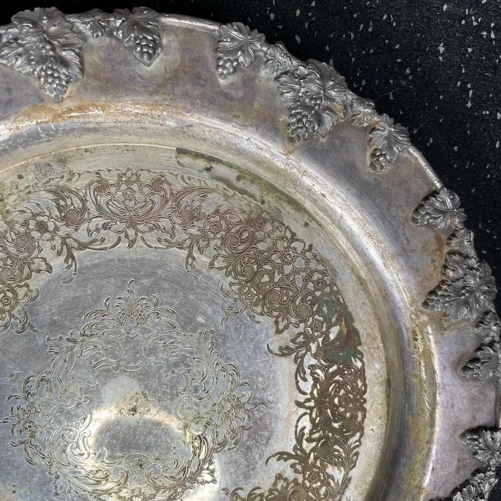 Vtg International Silver Co 115 Footed Silver Plated Plate Grapes‎ Leaves 16